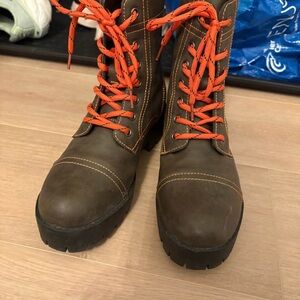 7 For All Mankind Brown Combat Boots with Orange Laces